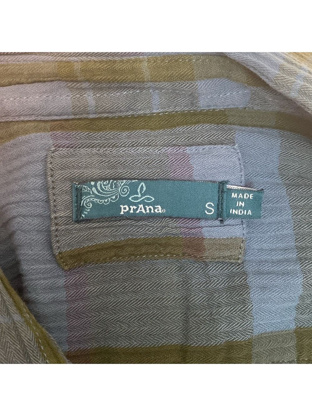 PrAna women’s blue note plaid Aconic organic cotton crinkle button down - Picture 8 of 10